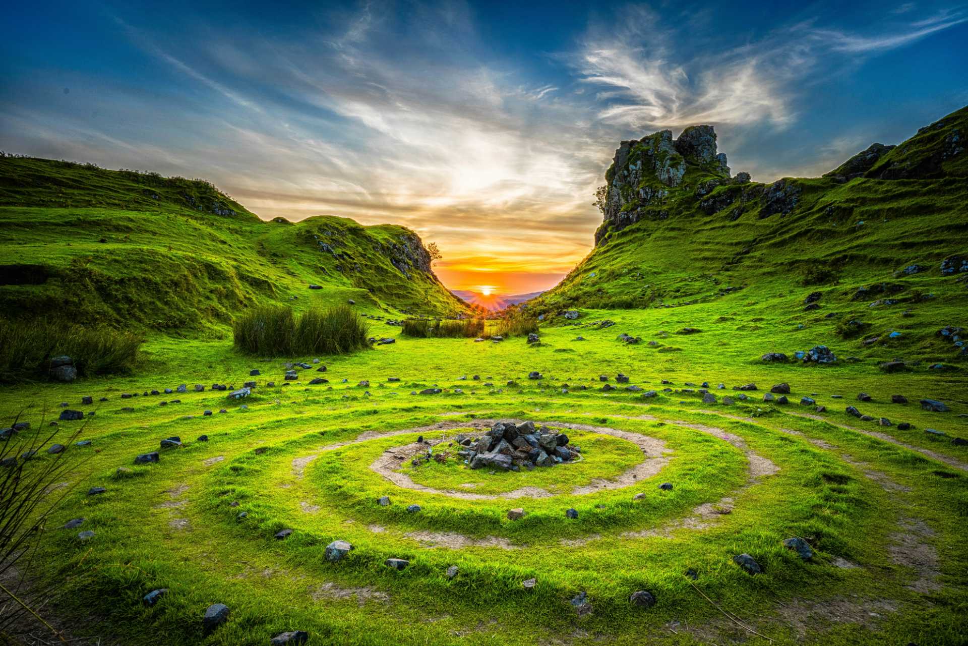 Campo con hierba en espiral